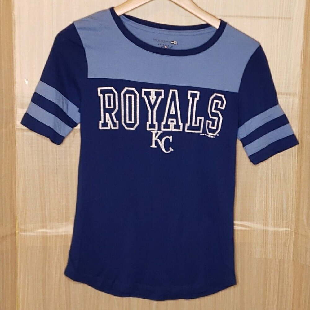 5th & Ocean Womens Kansas City Royals Short Sleeve Top Sparkle Letters Small